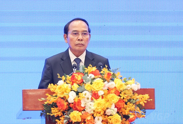 Thường trực Ban Bí thư, Phó Chủ tịch nước Lào Bounthong Chitmany phát biểu tại buổi lễ - Ảnh: VGP/Nhật Bắc